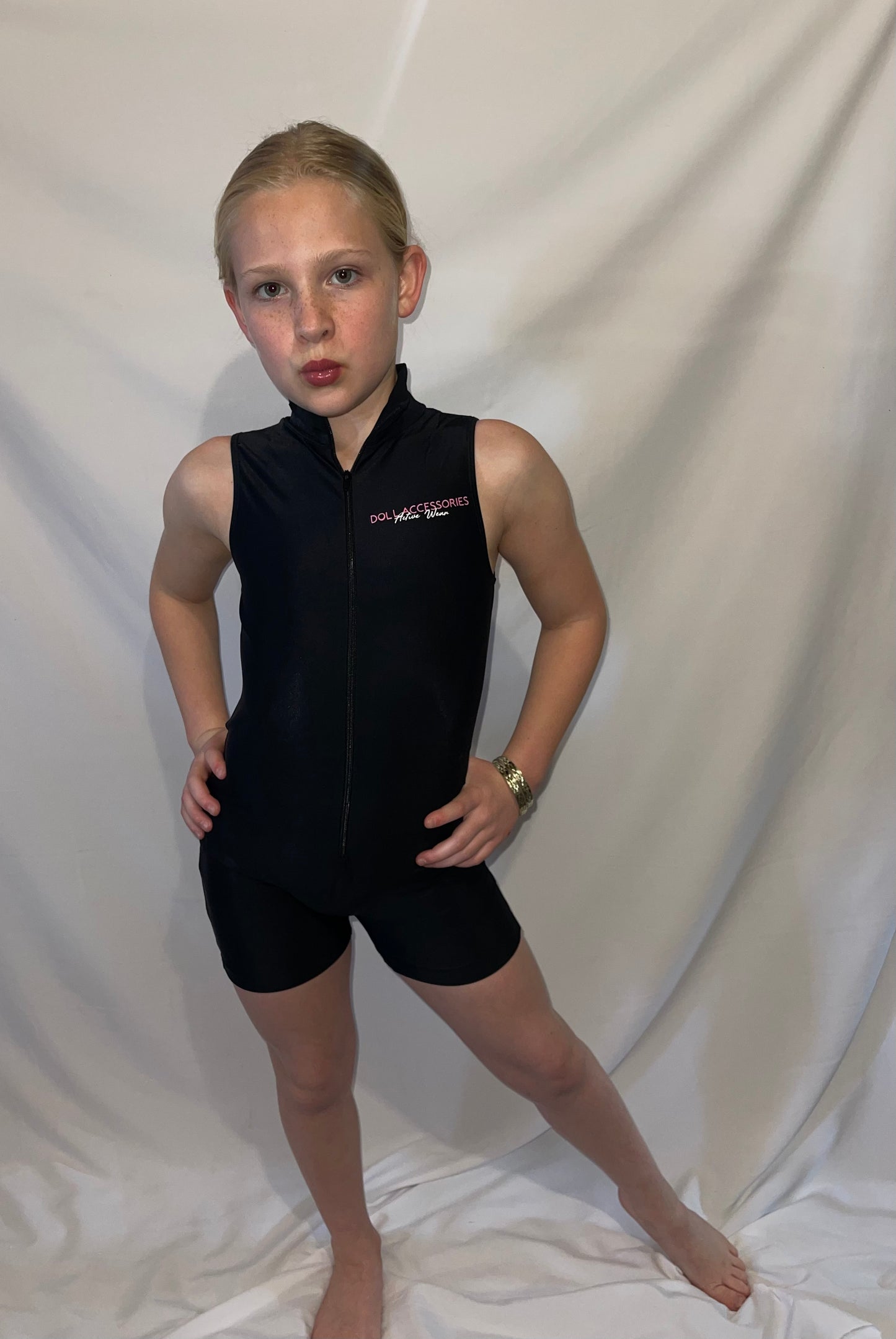Kids black zip up unitard