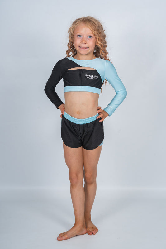 Elite Doll “Jodie” set - zip up sleeve crop & spinning shorts