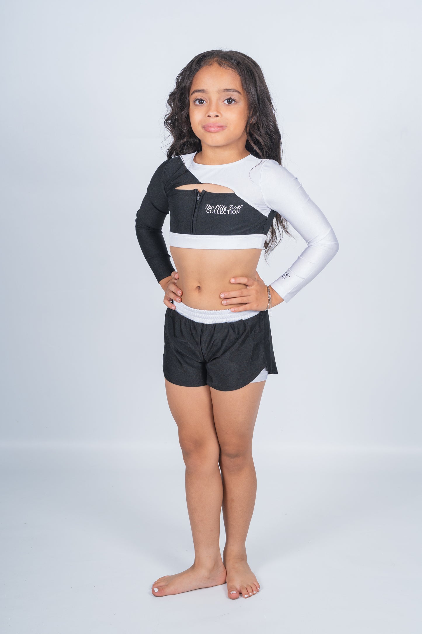 Elite Doll “Madison” set - zip up sleeve crop & spinning shorts