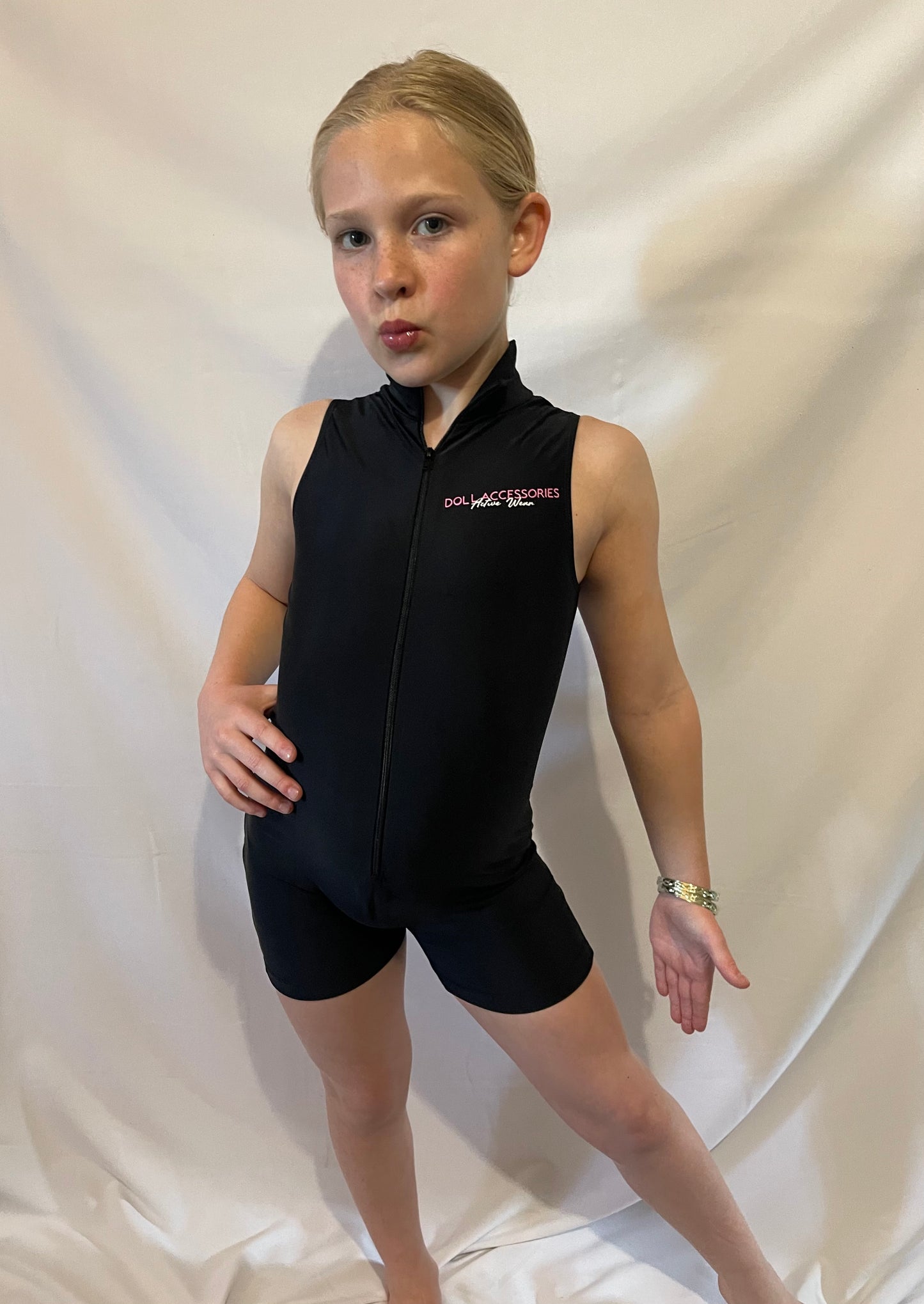 Kids black zip up unitard