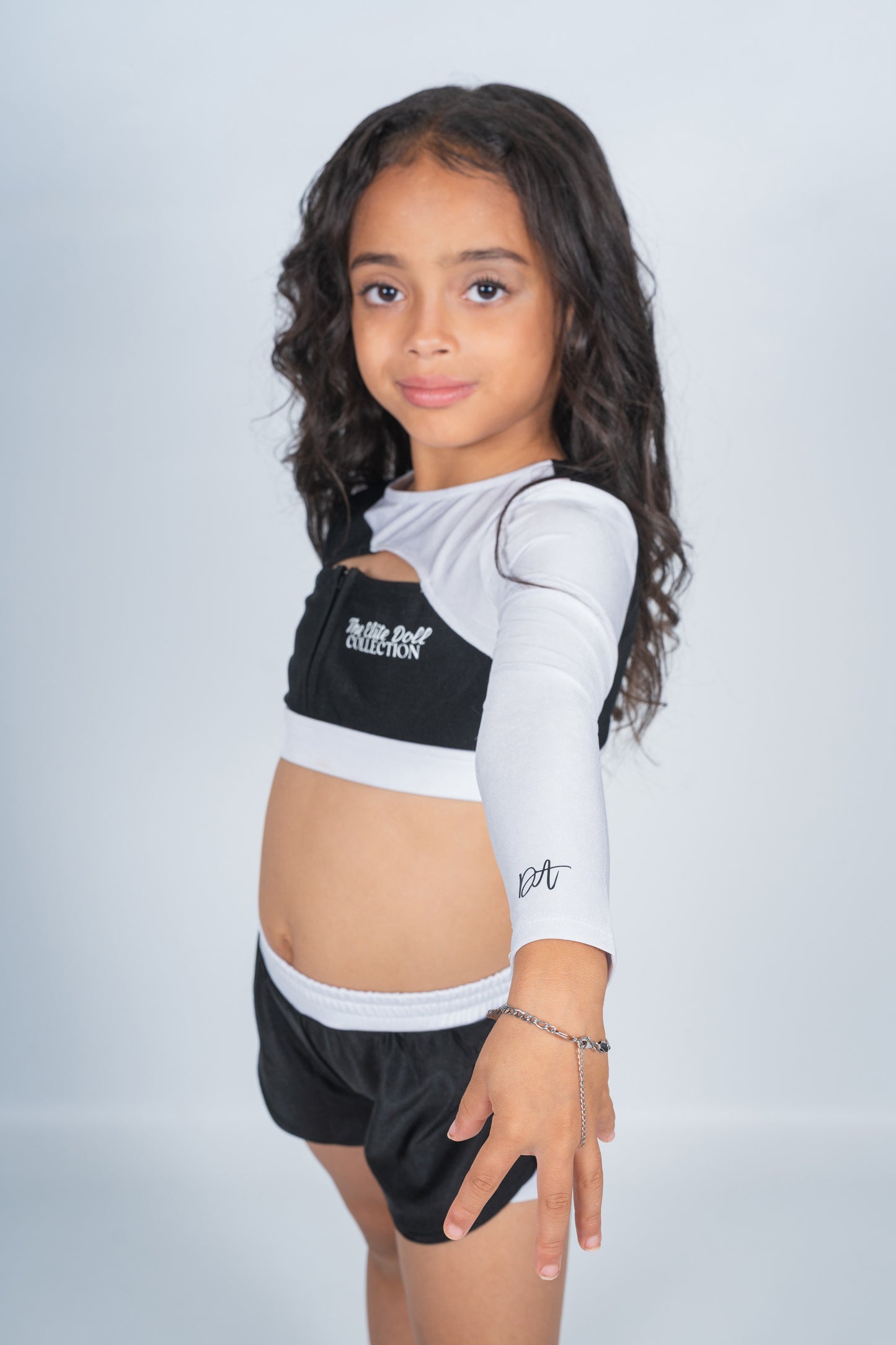 Elite Doll “Madison” set - zip up sleeve crop & spinning shorts