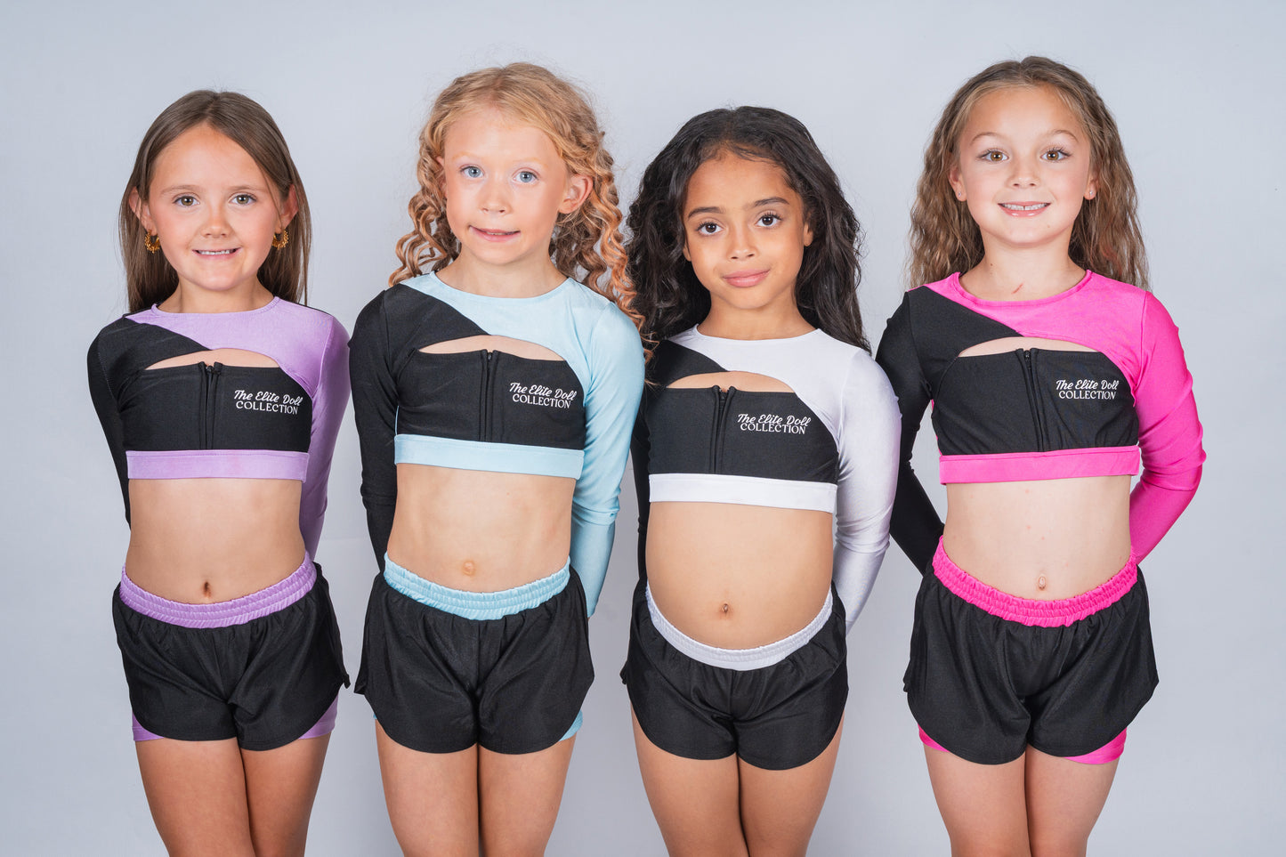 Elite Doll “Jodie” set - zip up sleeve crop & spinning shorts