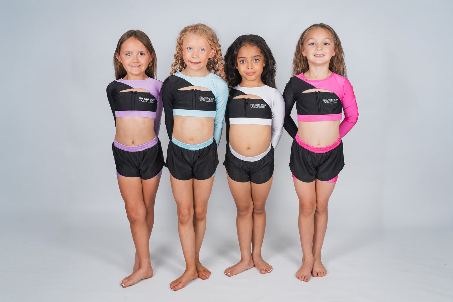 Elite Doll “Jodie” set - zip up sleeve crop & spinning shorts