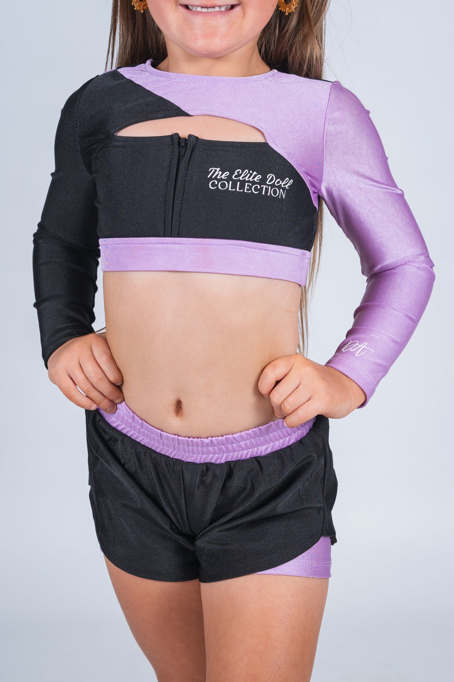 Elite Doll “faith” set - zip up sleeve crop & spinning shorts