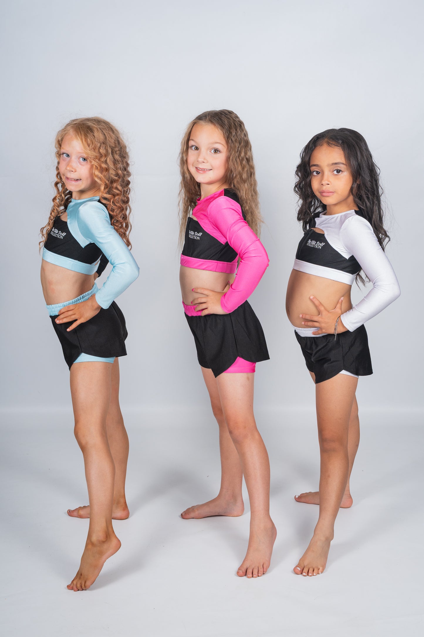 Elite Doll “Jodie” set - zip up sleeve crop & spinning shorts