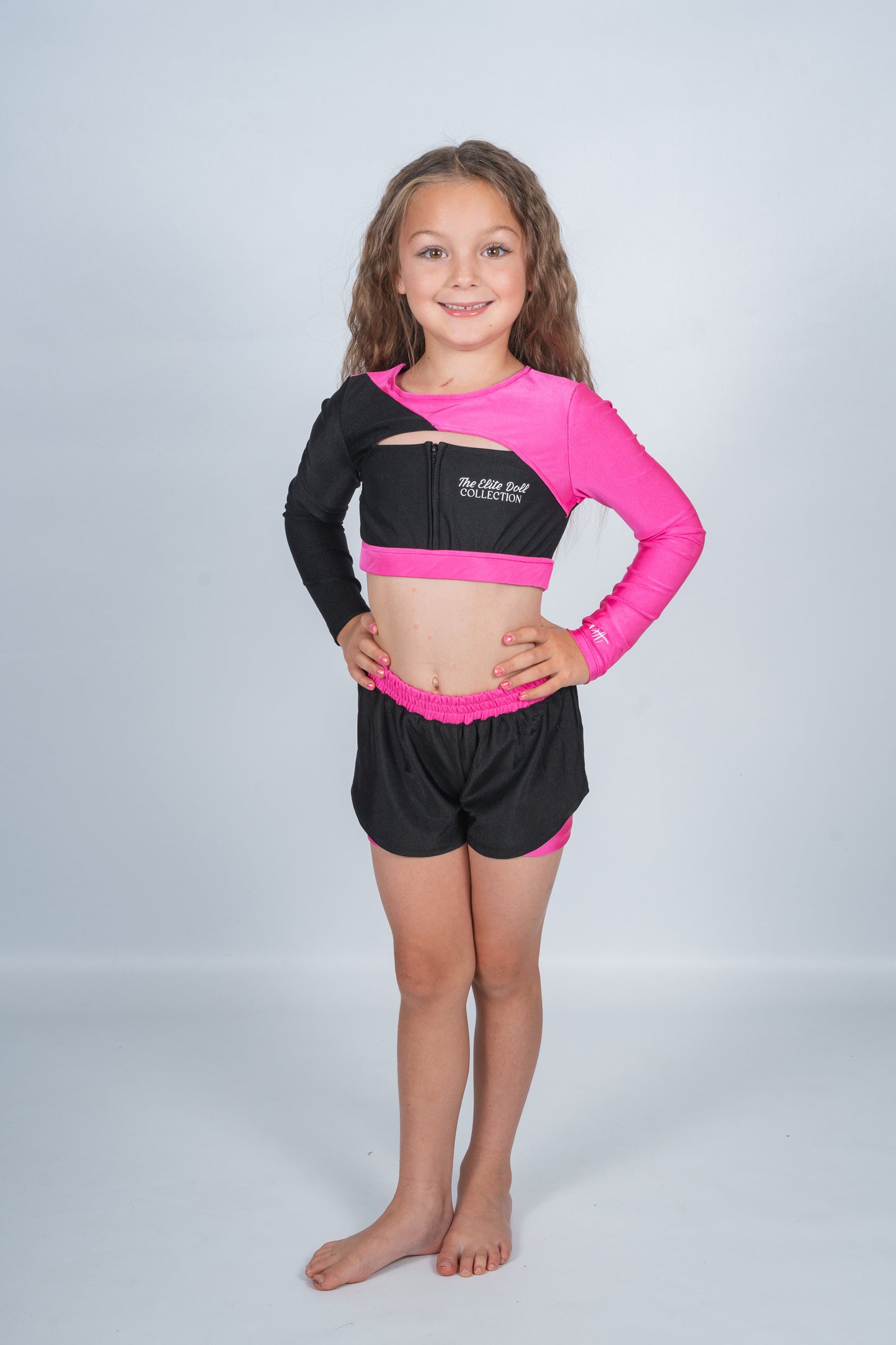 Elite Doll “Violet” set - zip up sleeve crop & spinning shorts