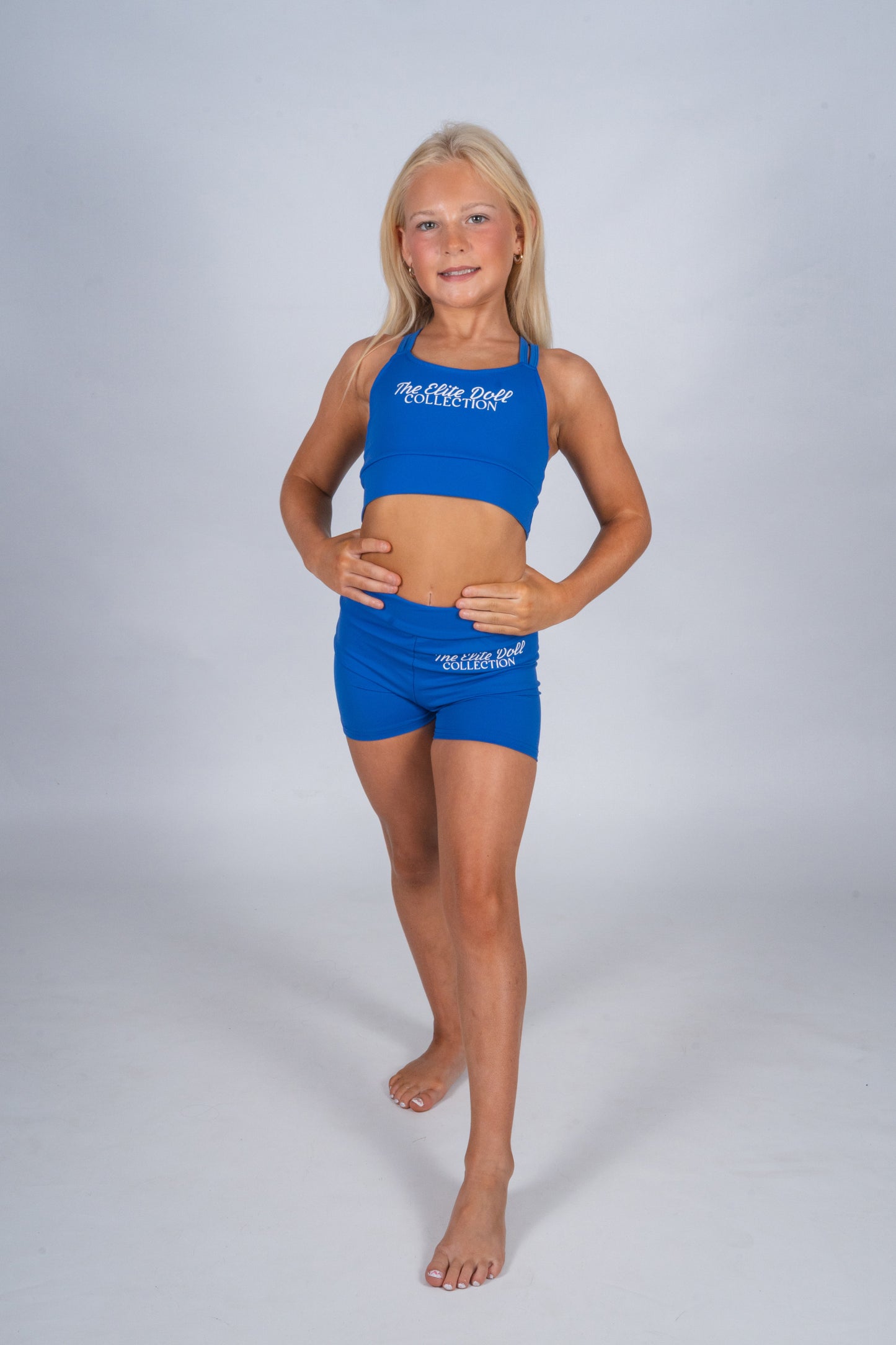 Elite Doll “Olivia” royal blue cross back crop & shorts