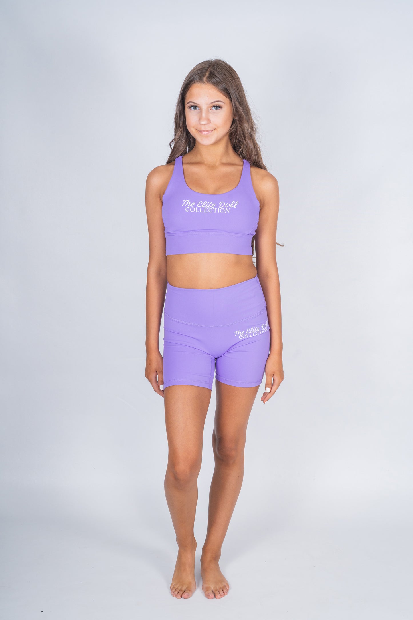 Elite Doll “victoria” cross back crop & shorts set- lilac
