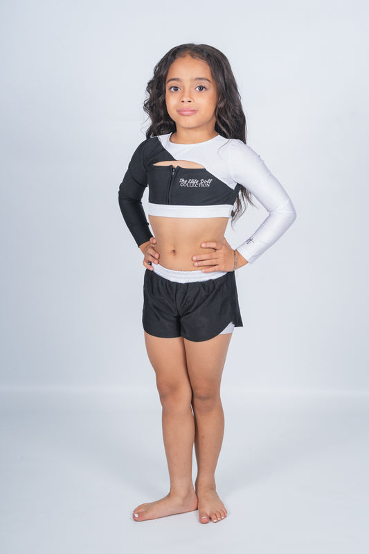 Elite Doll “Madison” set - zip up sleeve crop & spinning shorts