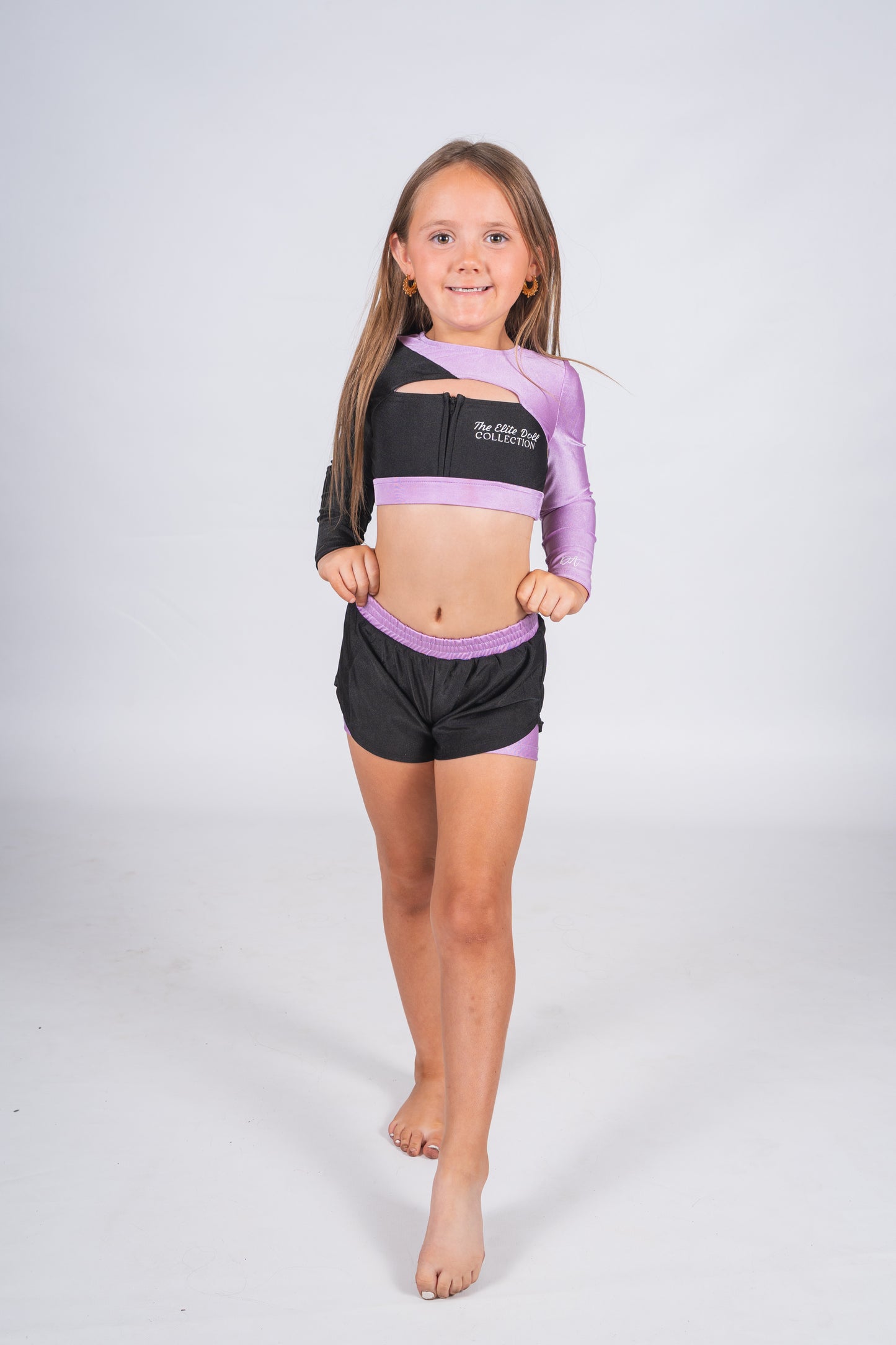 Elite Doll “faith” set - zip up sleeve crop & spinning shorts