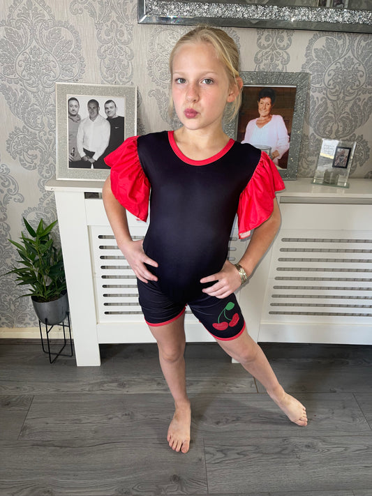“Oh so cherry” double frill unitard🍒