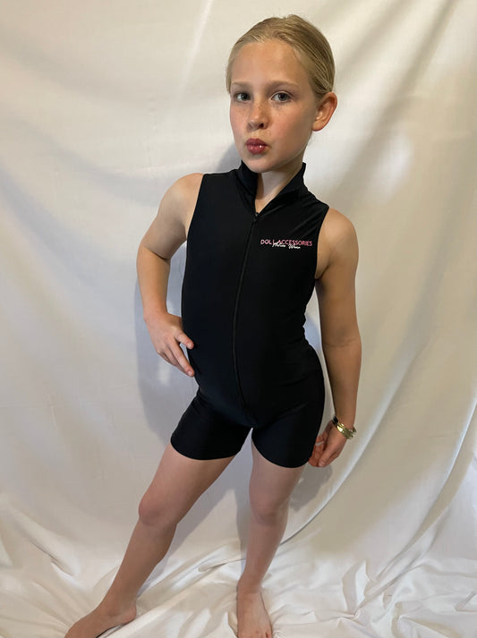 Kids black zip up unitard