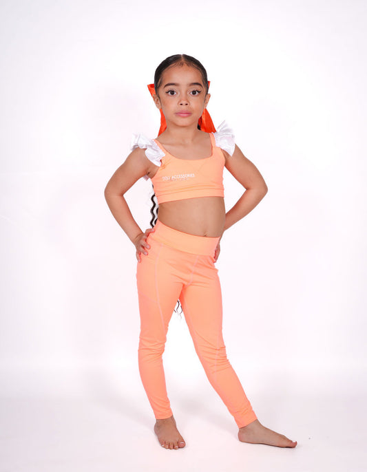 “Madison” neon orange frill doll crop & leggings - frills not included
